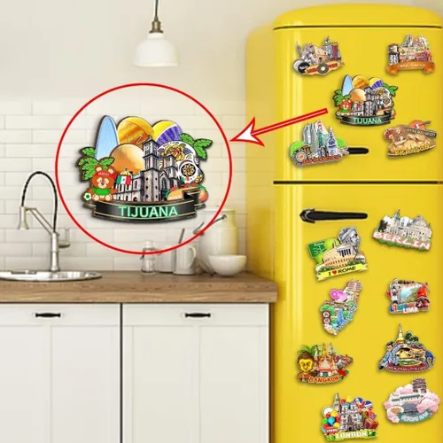 Vista 4 de Imán de Tijuana México para nevera de madera 3D, monumentos de viaje, coleccionables, recuerdos, decoración hecha a mano, 2