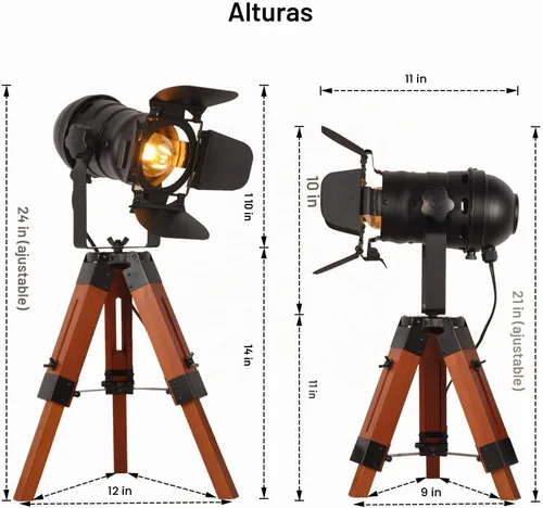 Vista 3 de Decoluce Lámpara de Pie Industrial con Trípode de Mesa Madera Vintage Reflector de Búsqueda de Cine Accesorios de Iluminación de Pie Foco Náutico
