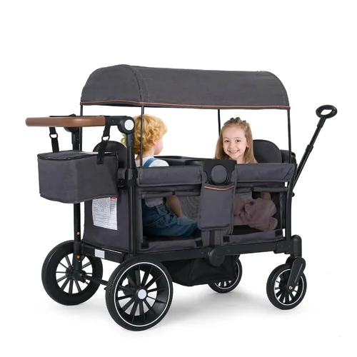 Vista 8 de Kinder King Cochecito Wagon para 2 niños, barra de empuje/tracción Negro