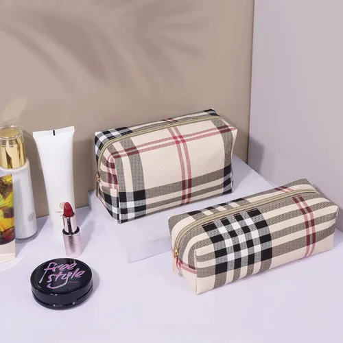Vista 9 de MAANGE Bolsa de maquillaje pequeña de 2 piezas, Caqui