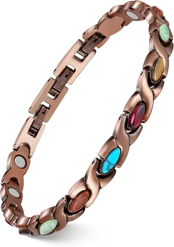 Vista 21 de Feraco Pulseras de Cobre Puro para Mujeres, Pulsera Magnética de Ultra Fuerza con Imanes de 3800 Gauss y Turquesa Natural y Piedras, Ajustable