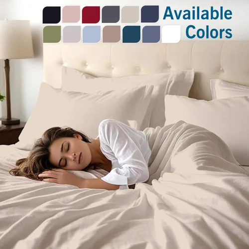 Vista 7 de Saaz Linen Juego de sábanas de 4 piezas, 100% algodón egipcio de 1000 hilos, bolsillo profundo de 16 pulgadas, suave, colección de ropa de cama