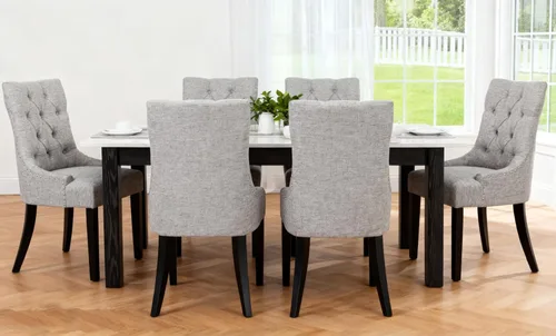 Vista 4 de asunflower Juego de 6 sillas de comedor tapizadas con patas de madera negra, cómodas y sillas de cocina grandes con respaldo copetudo