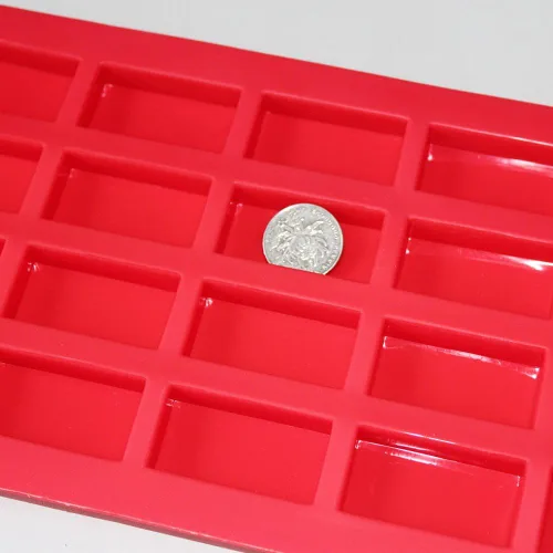 Vista 8 de X-Haibei Mini molde rectangular del silicón del jabón de la muestra del molde del caramelo del chocolate del jabón de la muestra 20-cavidad 0.5OZ