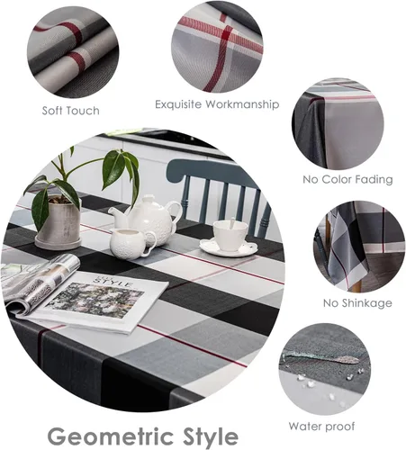 Vista 4 de Melodieux Mantel rectangular a cuadros para exteriores, impermeable, resistente a las arrugas, decoración clásica de mesa, fiesta, cocina, comedor