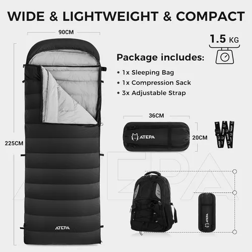 Vista 8 de ATEPA 3-in-1 Hybrid Down Sleeping Bag, Lightweight 3 Season Backpacking Sleeping Bag with Pad Attachment System & Compression Sack for Spring Summer