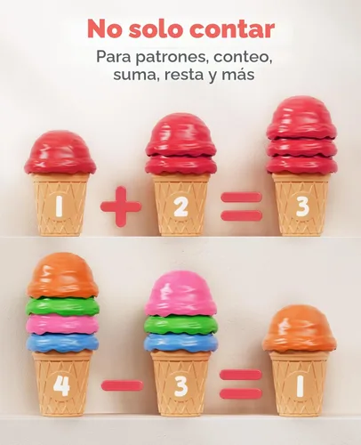 Vista 2 de JoyCat Juego de actividades de aprendizaje preescolar para helados, conteo y clasificación de colores, juguetes apilables para niños de 1 a 5 años