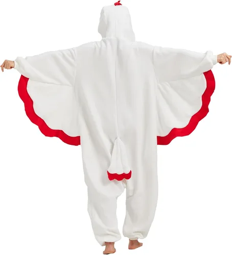 Vista 3 de MORNINGFLY Chicken Onesie for Adults - Chicken Halloween Costume - Animal Pajamas - White Scar Rooster One-Piece Cosplay Suit