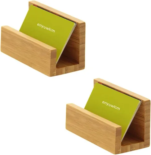 Vista 8 de Paquete de 1 soporte de madera de bambú para tarjetas de visita de escritorio para escritorio, soporte de exhibición de tarjetas de visita