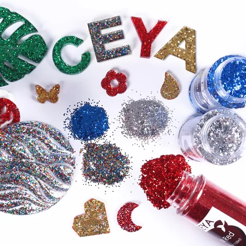Vista 7 de Ceya Purpurina gruesa a granel de 6 colores surtidos, 4.23 onzas cada tarro para manualidades de purpurina navideña, lentejuelas de uñas