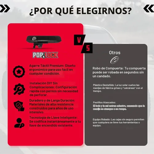 Vista 7 de Cerradura manual para puerta trasera, de la marca Pop & Lock, para automóviles, Negro Cerradura antirrobo del portón trasero, perno codificable