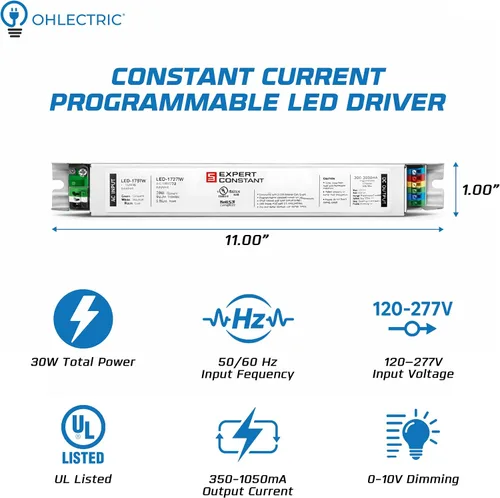 Vista 2 de OHLECTRIC Reemplazo de 30 vatios para OTi30/120-277/1A0 DIM-1 L - Controlador LED lineal programable de corriente constante regulable -120-277