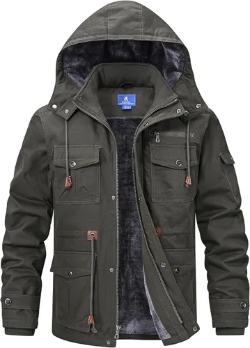 Vista 10 de Rapoo Chaqueta de invierno para hombre, de algodón, con forro polar, gruesa y cálida, con capucha