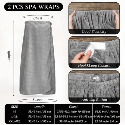 Vista 8 de Tigeen 2 toallas para mujer, bata de spa ligera a rayas con cierre ajustable, parte superior elástica, bata de baño suave para spa