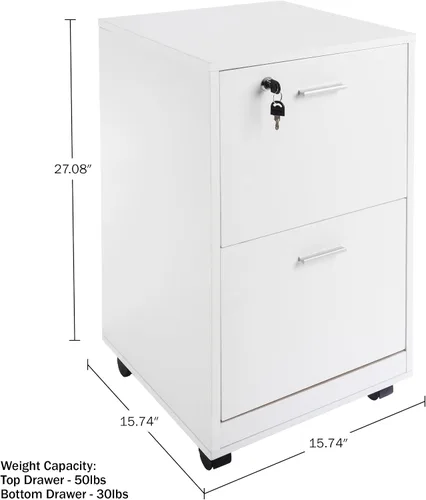 Vista 2 de Lavish Home - Archivador de 2 cajones con cerradura y cajón profundo, archivador rodante para debajo del escritorio, hogar u oficina (blanco)