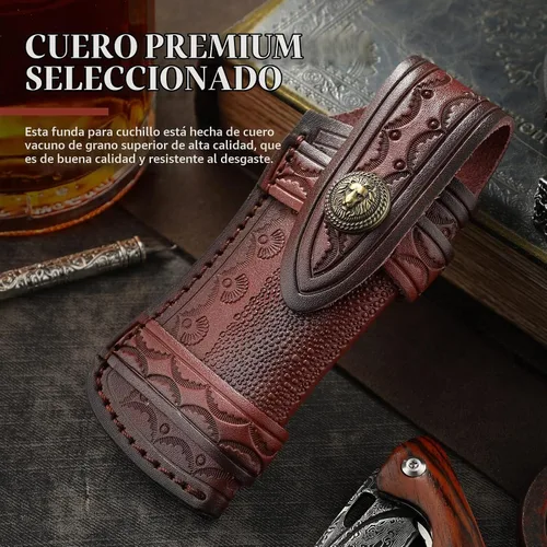 Vista 5 de Omesio Funda de cuchillo de bolsillo grande (L), 5.28 pulgadas (para cuchillo de <5.28 in) Fundas de cuero para cinturón, funda horizontal