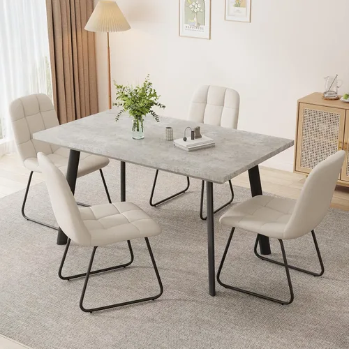 Vista 48 de ZckyCine Conjunto moderno de mesa de comedor de 5 piezas con mesa rectangular de madera y 4 sillas tapizadas en cuero, capacidad para 4 personas