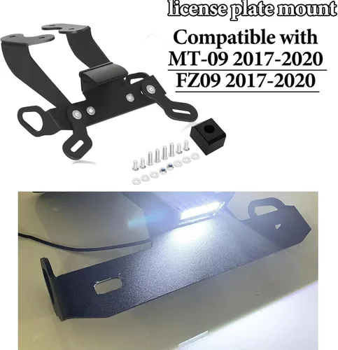 Vista 5 de MT 09 - Eliminador de guardabarros compatible con MT09 / FZ09 2017-2020 Soporte de montaje para placa de matrícula de luz trasera