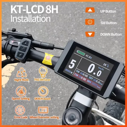 Vista 5 de Bicicleta eléctrica 24/36/48V inteligente KT-LCD8H pantalla colorida con enchufe USB E-Bike LCD Panel de control impermeable Accesorios de enchufe