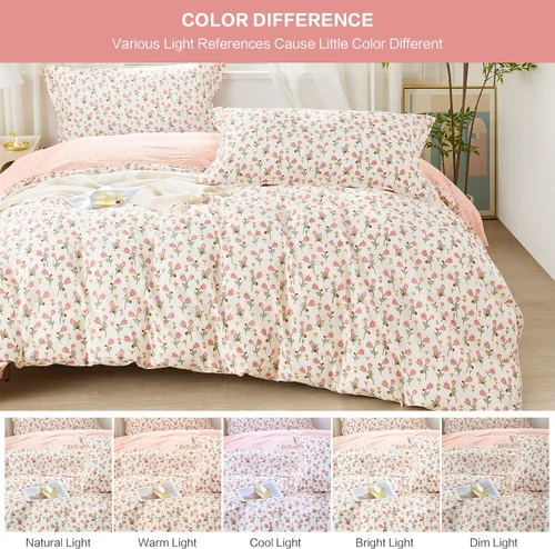 Vista 6 de SAPHREAS Juego de Funda de Edredón de Flores Rosas 2 piezas Algodón Estilo Jardín Campanilla Floral Ropa de Cama Juego de Funda de Edredón 100%