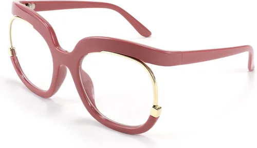 Vista 2 de FEISEDY Gafas ovaladas retro de gran tamaño, sin receta, marco elegante para mujeres B4090