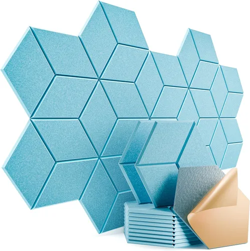 Vista 23 de Paquete de 12 paneles acústicos autoadhesivos de 12 x 10 x 0.4 pulgadas, paneles de espuma a prueba de sonido con alta densidad, elegante diseño