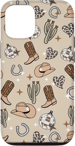 Vista 28 de Cowboy Hat & Boot & Disco Ball Pattern Brown Cowgirl Case for iPhone 17
