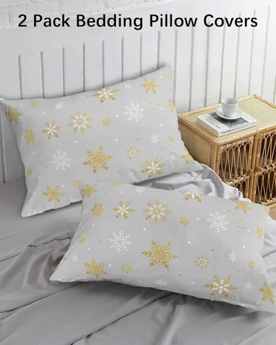 Vista 3 de Fundas de almohada de invierno con copos de nieve de tamaño estándar, 2 paquetes de fundas de almohada suaves para cama, fundas de almohada lumbar