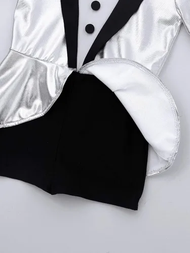Vista 7 de Disfraz de esmoquin para niños y niñas, estilo jazz tap moderno para danza, disfraz de Halloween plateado
