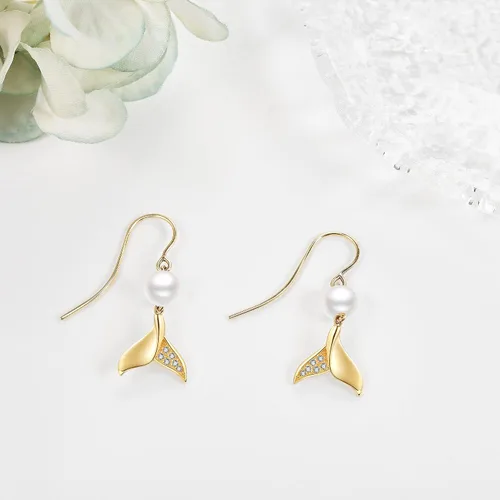 Vista 5 de Aretes de oro de 14 quilates, aretes de oro macizo, joyas, regalos de Navidad para mujeres y niñas