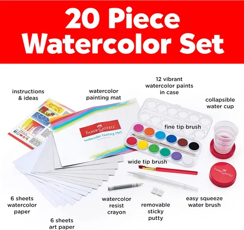 Vista 3 de Faber-Castell Young Artist Learn to Watercolor - Juego de pintura de acuarela para niños a partir de 5 años, apto para niños y lavable
