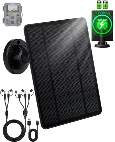 Vista 9 de Panel solar de cámara de sendero, cargador de panel solar de 3 W con batería de 5000 mAh y cable USB-C de 6 V y puerto de CC de 9.8 pies, panel