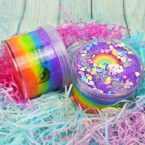 Vista 5 de ICHICHI Rainbow Cloud Slime, no pegajoso y súper suave, juguete para aliviar el estrés, surtido de 7