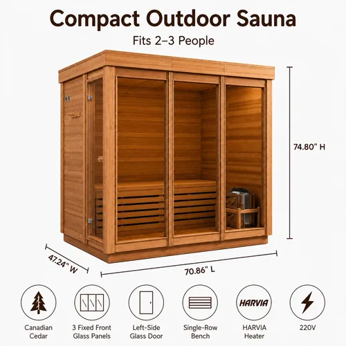 Vista 2 de Sauna al aire libre para 2-3 personas, kit tradicional de sauna de cubo