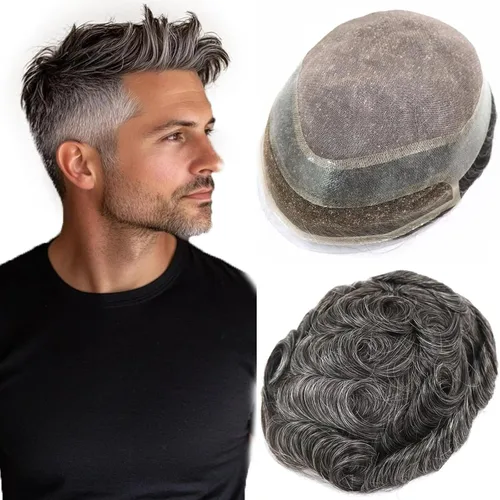 Vista 19 de HAPPY&CC Pieza del sistema de cabello humano Toupee para hombre Mono Lace #1 Negro Azabache