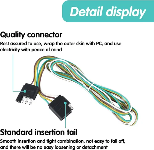 Vista 5 de 1 kit de arnés de cableado de remolque de automóvil de 4 núcleos, enchufe de cable de alimentación de metal de 9.8 pies, adaptador universal