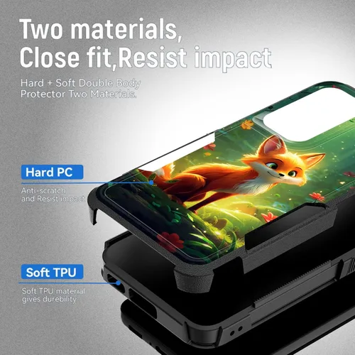 Vista 488 de Funda para Galaxy A14 5G, resistente de doble capa híbrida de policarbonato duro, goma suave, a prueba de golpes, funda protectora resistente