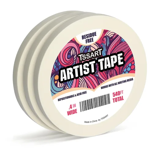 Vista 10 de Paquete de 3 cintas blancas para artistas, cinta adhesiva para dibujar, acuarela, pintura, lienzo, enmarcado, sin ácidos, 0.2 pulgadas de ancho