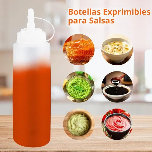 Vista 5 de Abnaok Botellas exprimibles para condimentos, paquete de 2 botellas de plástico de grado alimenticio de 8 onzas para salsas, recipientes