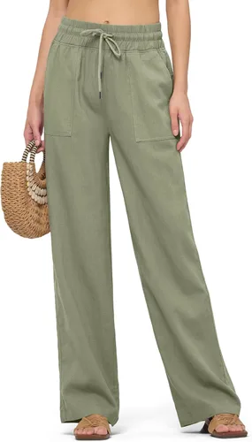 Vista 15 de Willit Pantalones de lino para mujer, pantalones palazzo de pierna ancha Khaki - Actualización