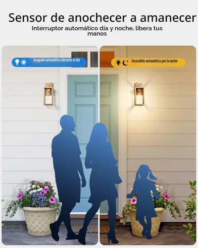 Vista 2 de VIANIS Lámpara de pared dorada para exteriores, sensor de anochecer a amanecer, apliques de montaje en pared exterior linternas luminaria para casa