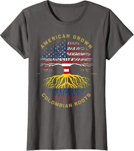 Vista 55 de Camiseta de regalo con la bandera de Estados Unidos con árbol de raíces colombianas