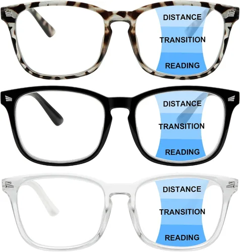 Vista 8 de Paquete de 3 gafas de lectura progresivas multifocales con bloqueo de luz azul para mujeres y hombres, gafas de computadora con bisagra de resorte 3
