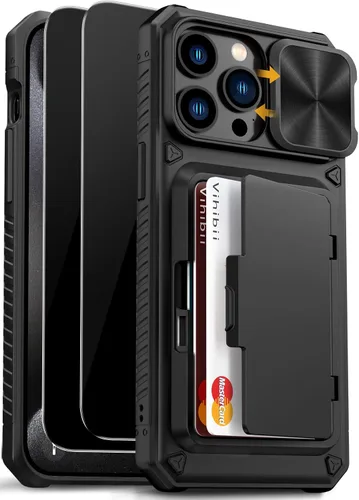 Vista 49 de Vihibii Funda para iPhone 13 Pro Max/iPhone 12 Pro Max con tarjetero (4 tarjetas) [bloqueo RFID] y cubierta de cámara deslizante, protección contra