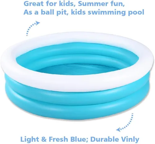 Vista 8 de Piscina inflable para niños, piscina de barandilla de 60 x 16 pulgadas de grosor para niños, piscina inflable azul y blanca para juegos de fiesta