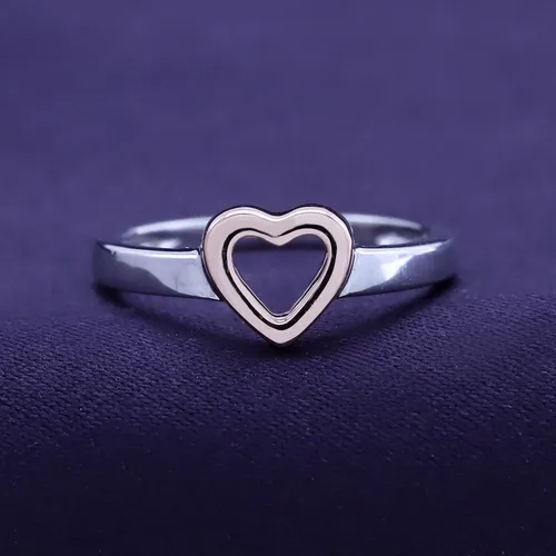 Vista 3 de Anillo de corazón abierto de oro de 14 quilates sobre plata de ley Jewel Zone, Plata de ley, oro, oro de 14 quilates