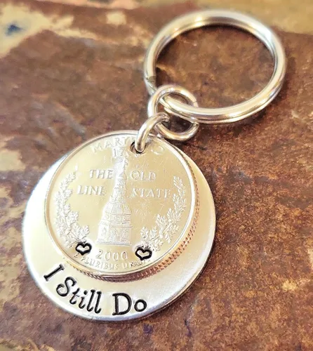 Vista 2 de Tucker's Trinkets And Treasures 25th Anniversary Year Quarter, I Still Do Key Chain, 25th Wedding Anniversary