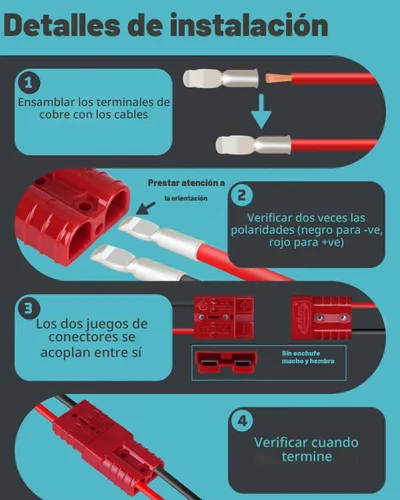 Vista 7 de Conector de batería de 600 V, 50 A, 50 amperios, conexión rápida, enchufe para automóvil, furgoneta, motocicleta (rojo)
