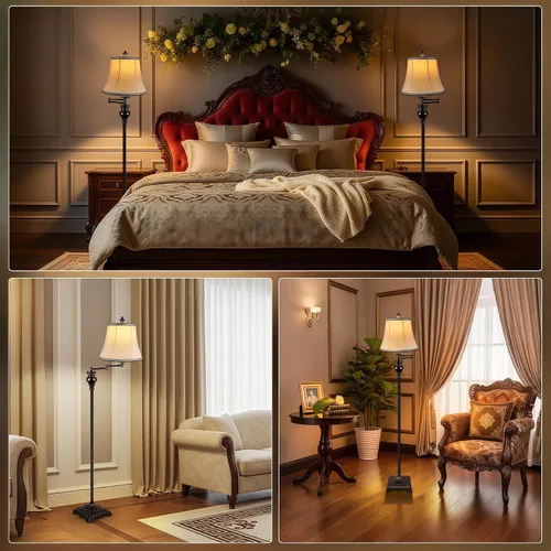 Vista 6 de PARTPHONER Lámparas de pie vintage para sala de estar, lámpara de pie de granja tradicional con brazo oscilante ajustable de 350° para dormitorio