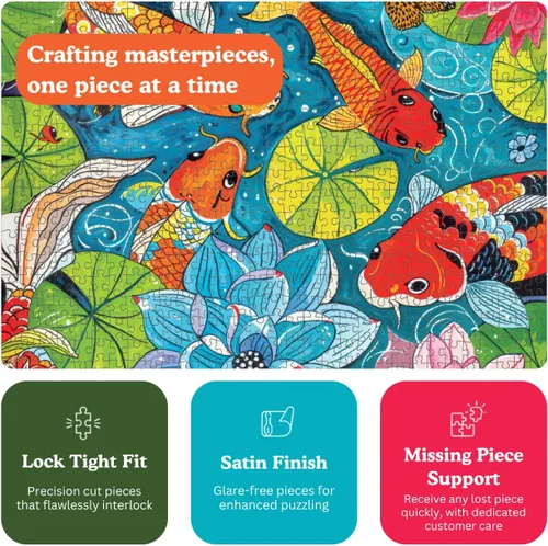 Vista 4 de Cross & Glory - Dragonfly Dreams: Koi & Lilies Adventure - Rompecabezas de 1000 piezas para adultos Temático único de la naturaleza Arte vibrante